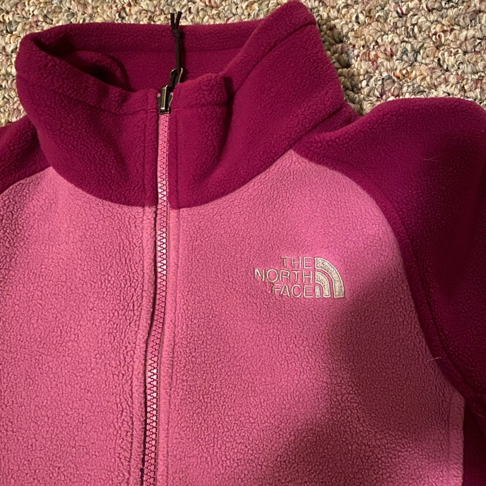 Zip up, north face, color block, purple, sweater